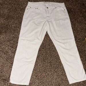 Michael Kors Women's White Izzy Cropped skinny ripped distressed jeans size 12